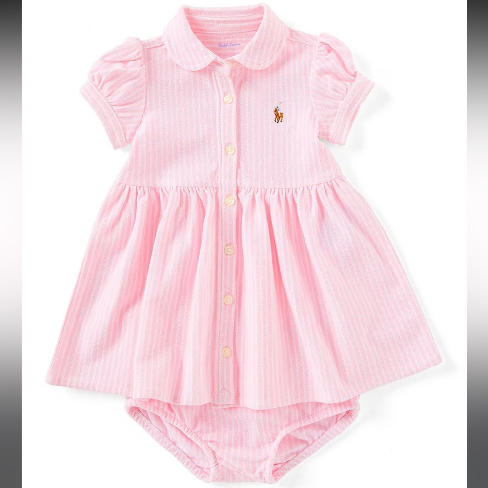 Ralph Lauren Pink Striped Baby Dress with Diaper Cover